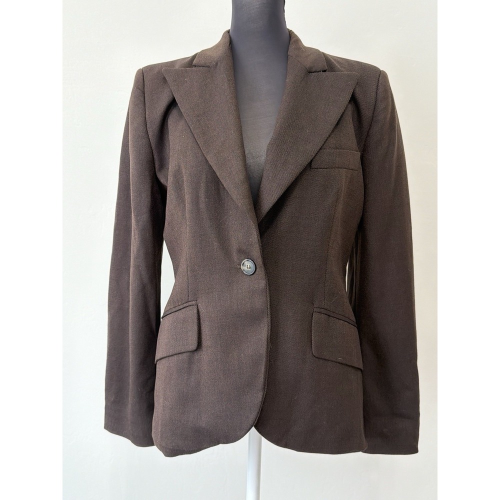 Intrend Max Mara Group Italy Brown Peplum Blazer One Button Jacket Sz 4